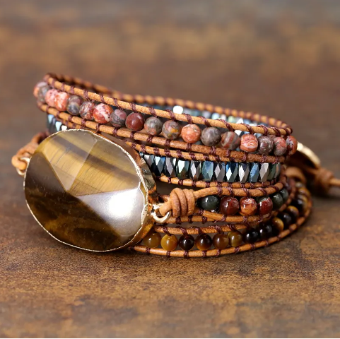 Bohemian Tiger's Eye 5-Layer Leather Wrap Bracelet