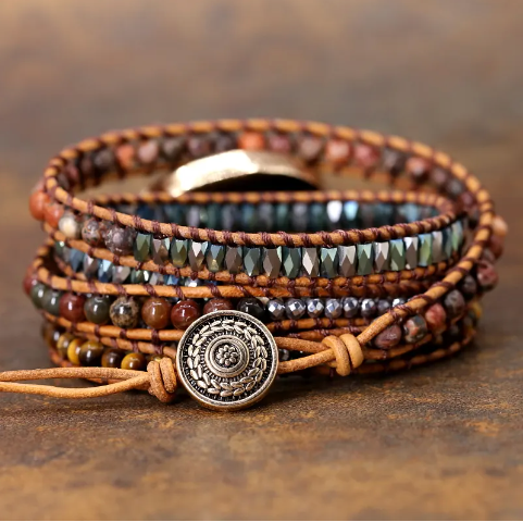 Bohemian Tiger's Eye 5-Layer Leather Wrap Bracelet