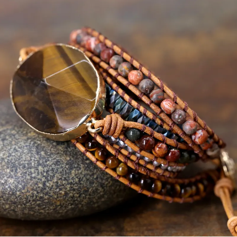 Bohemian Tiger's Eye 5-Layer Leather Wrap Bracelet