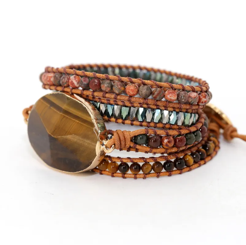 Bohemian Tiger's Eye 5-Layer Leather Wrap Bracelet