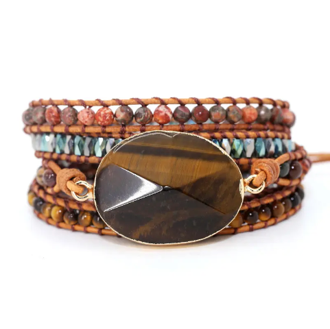 Bohemian Tiger's Eye 5-Layer Leather Wrap Bracelet