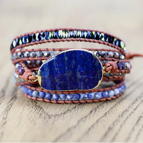 Bohemian Lapis Lazuli 5-Layer Leather Wrap Around Bracelet