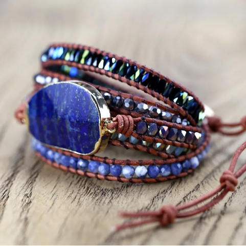 Bohemian Lapis Lazuli 5-Layer Leather Wrap Around Bracelet