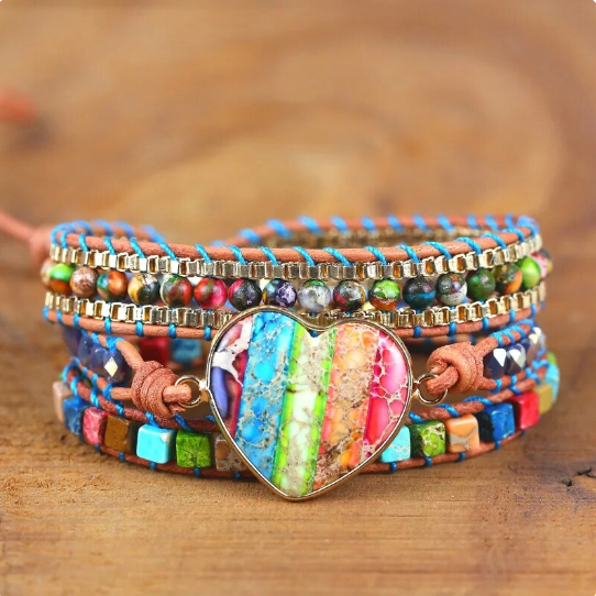 Bohemian Imperial Turquoise 5-Layer Leather Wrap Around Bracelet