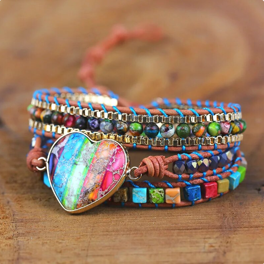 Bohemian Imperial Turquoise 5-Layer Leather Wrap Around Bracelet