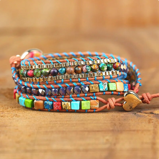 Bohemian Imperial Turquoise 5-Layer Leather Wrap Around Bracelet