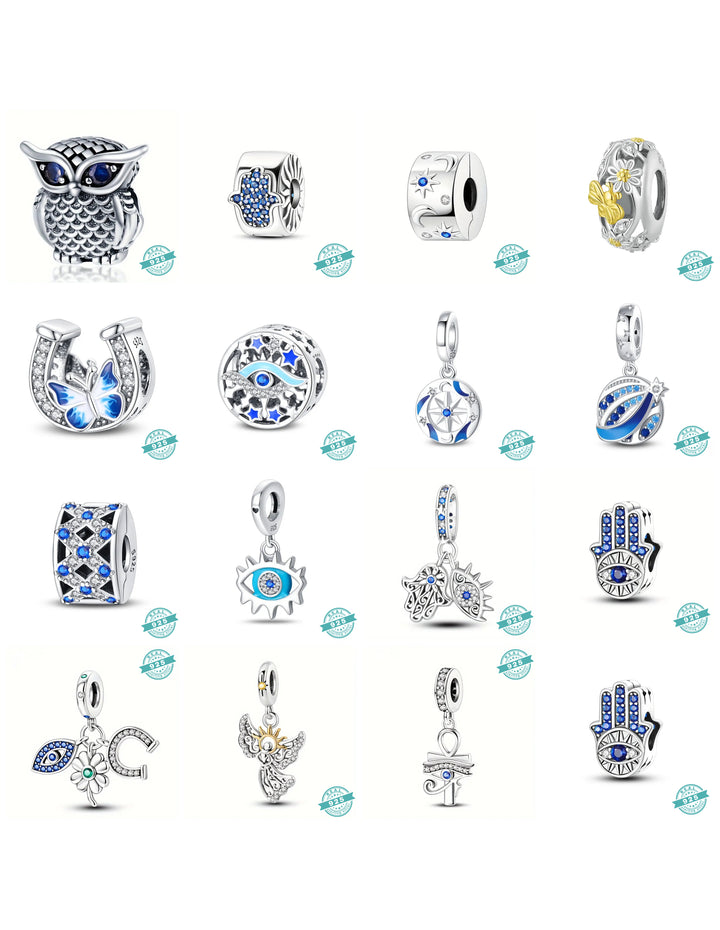 925 Sterling Silver With White & Blue Zircon Charms Collection (SS)