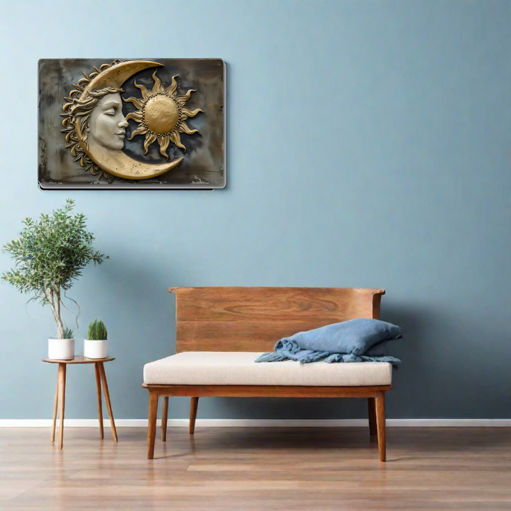 Celestial Harmony - Sun and Moon Metal Tin Sign