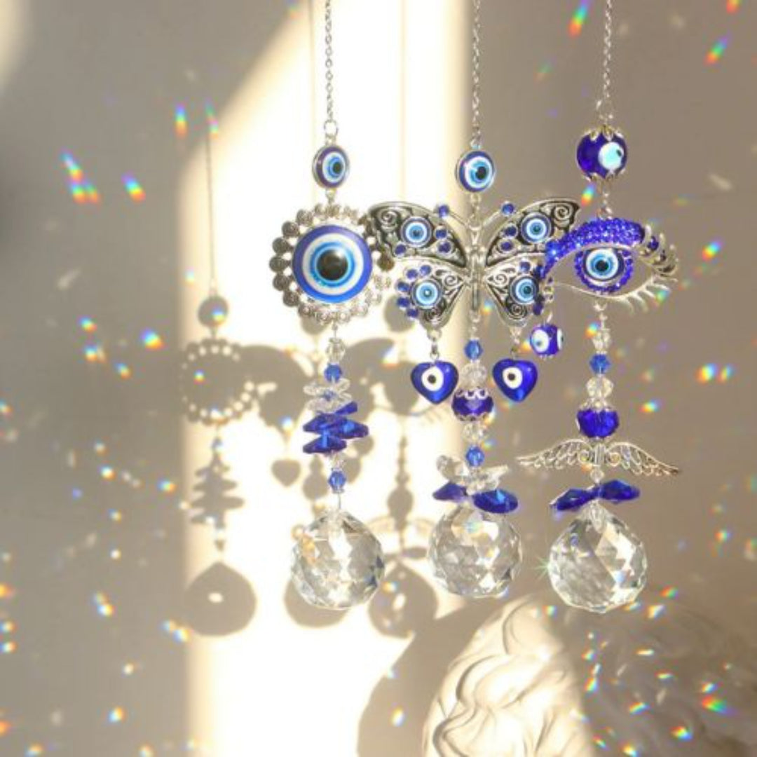 FlutterGuard Quartz Crystal & Evil Eye Butterfly Sun Catcher