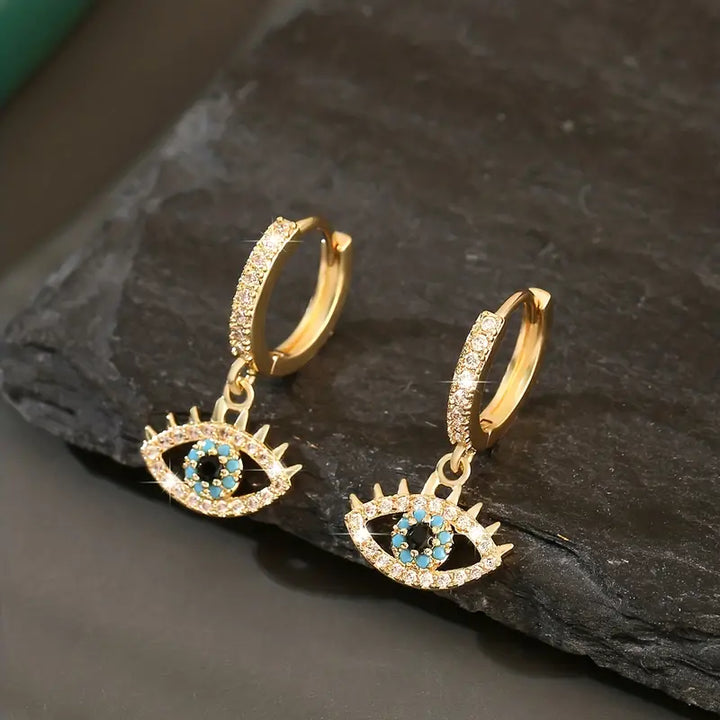 Turquoise Temptation Copper Inlaid Evil Eye Dangle Earrings