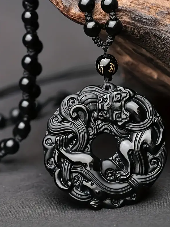 Black Obsidian Guardian Men's Pendant Necklace