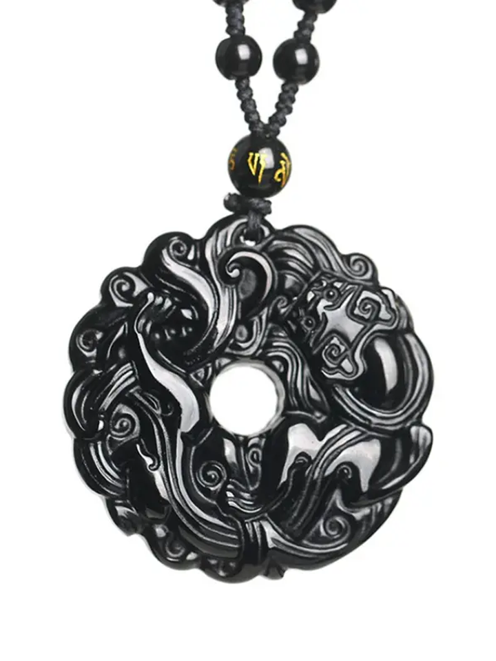 Black Obsidian Guardian Men's Pendant Necklace