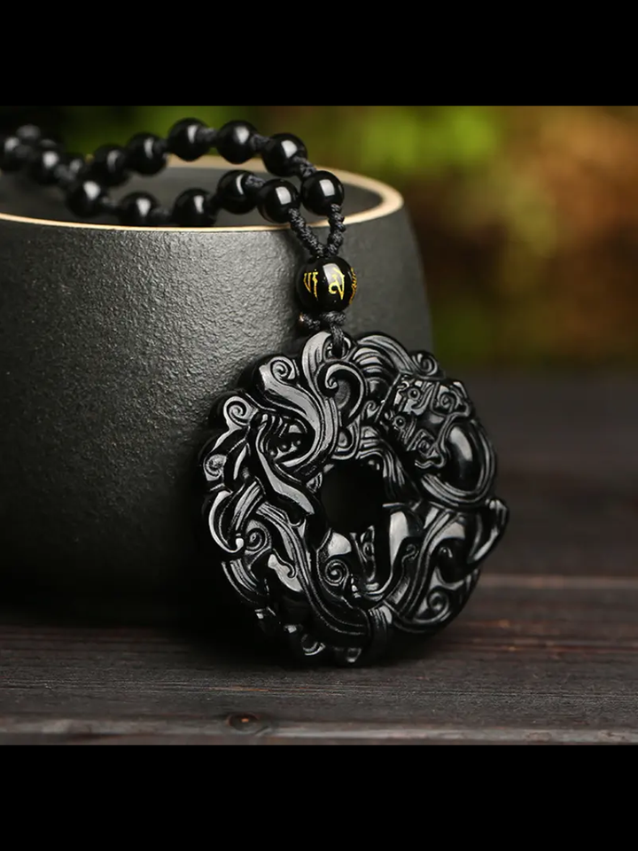 Black Obsidian Guardian Men's Pendant Necklace