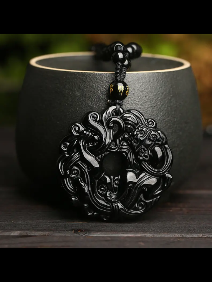 Black Obsidian Guardian Men's Pendant Necklace