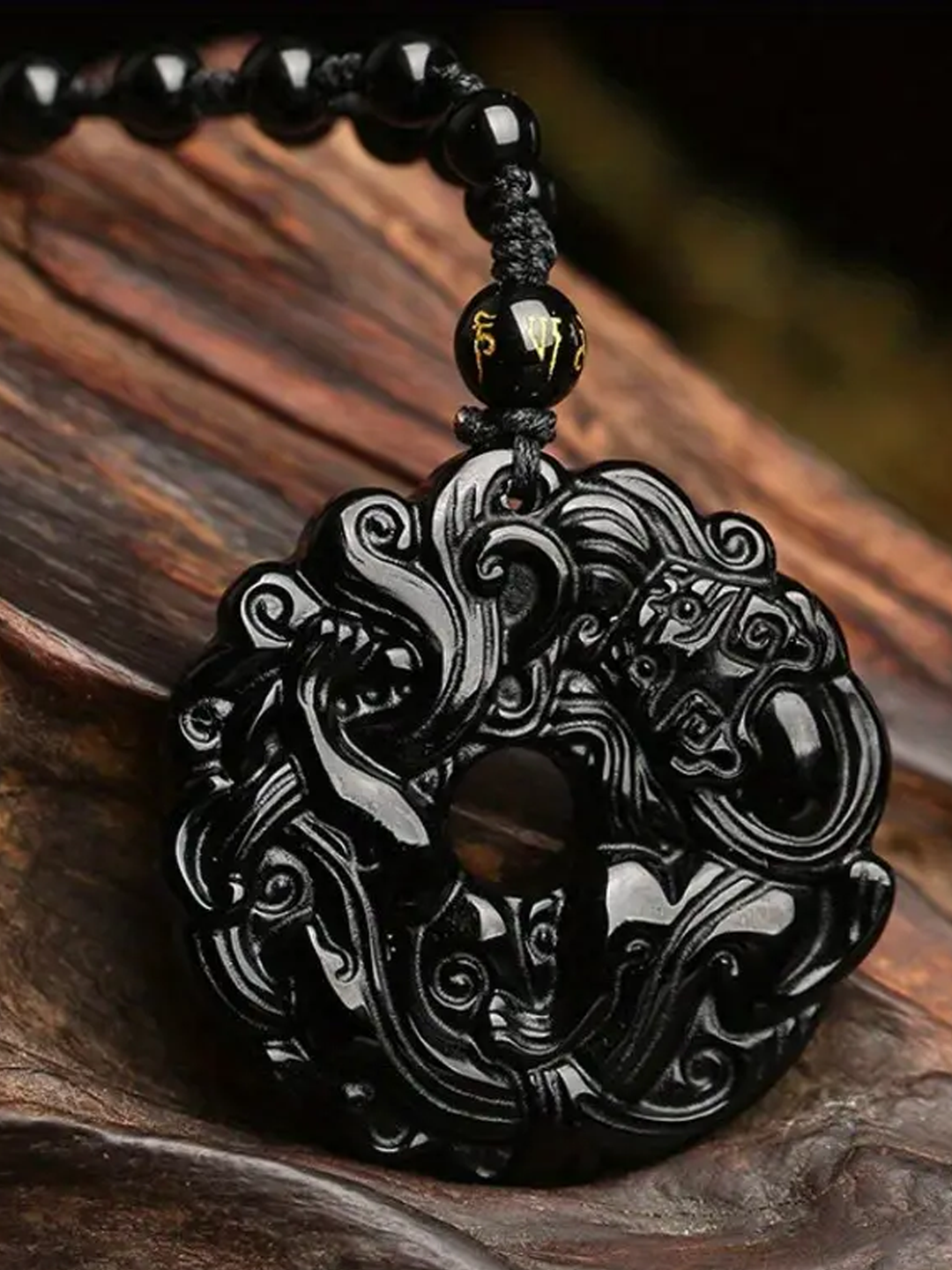 Black Obsidian Guardian Men's Pendant Necklace