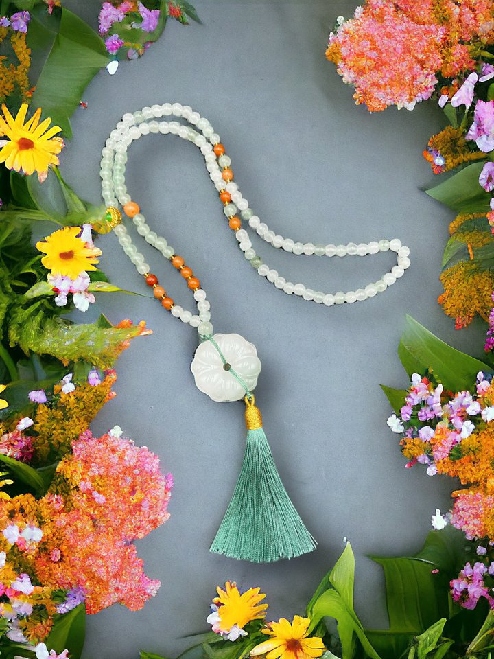 Serene Grace Silk & White Jade Necklace