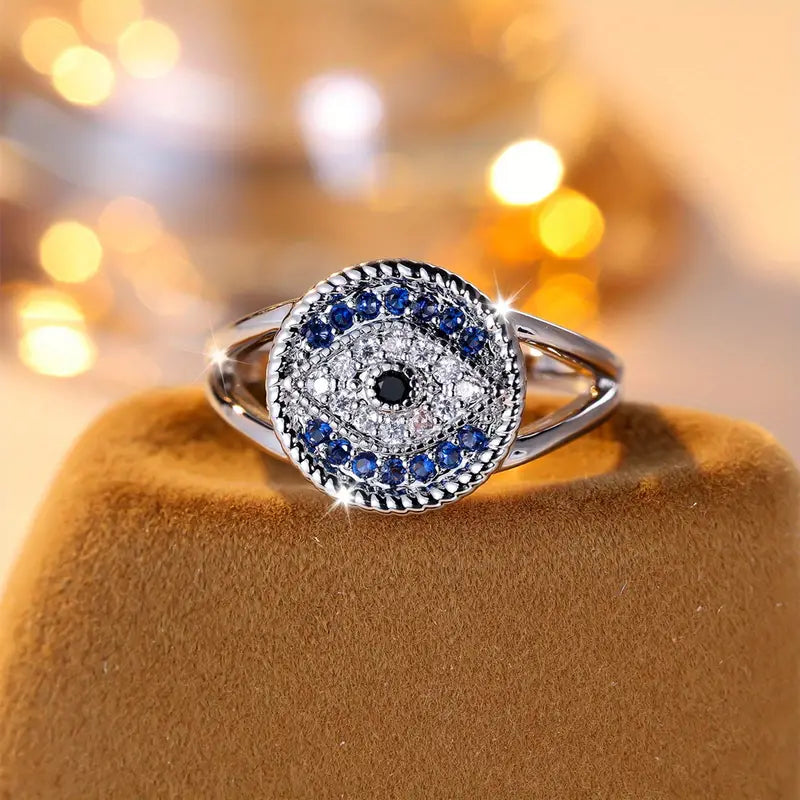 Sacred Shield Silver-Plated Evil Eye Ring for Women (SP)