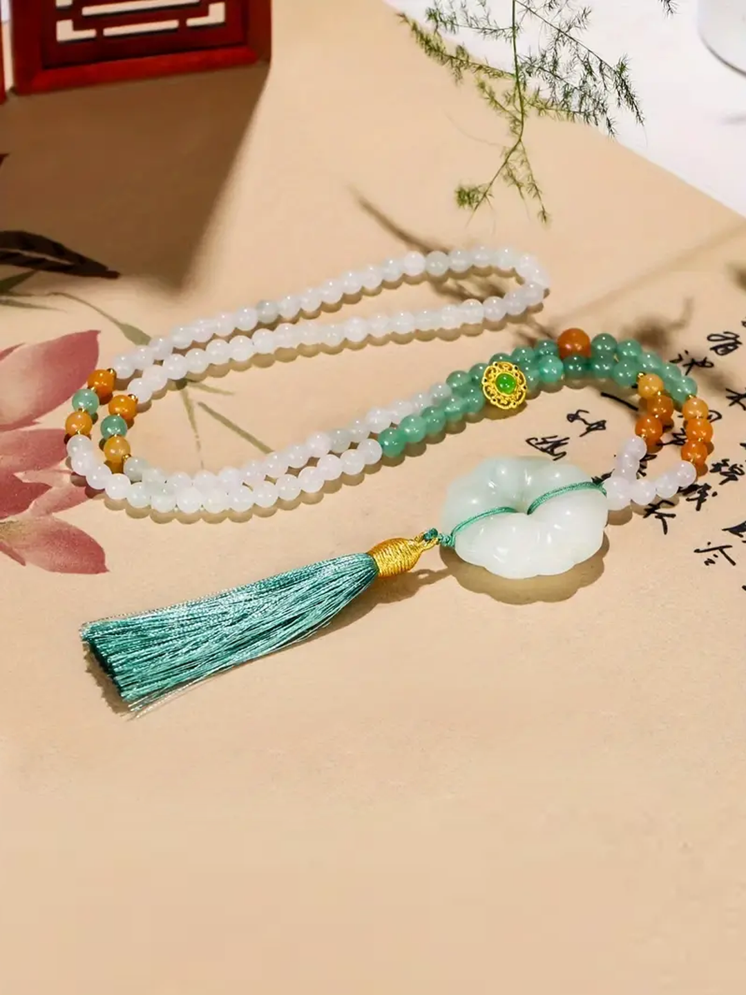 Serene Grace Silk & White Jade Necklace