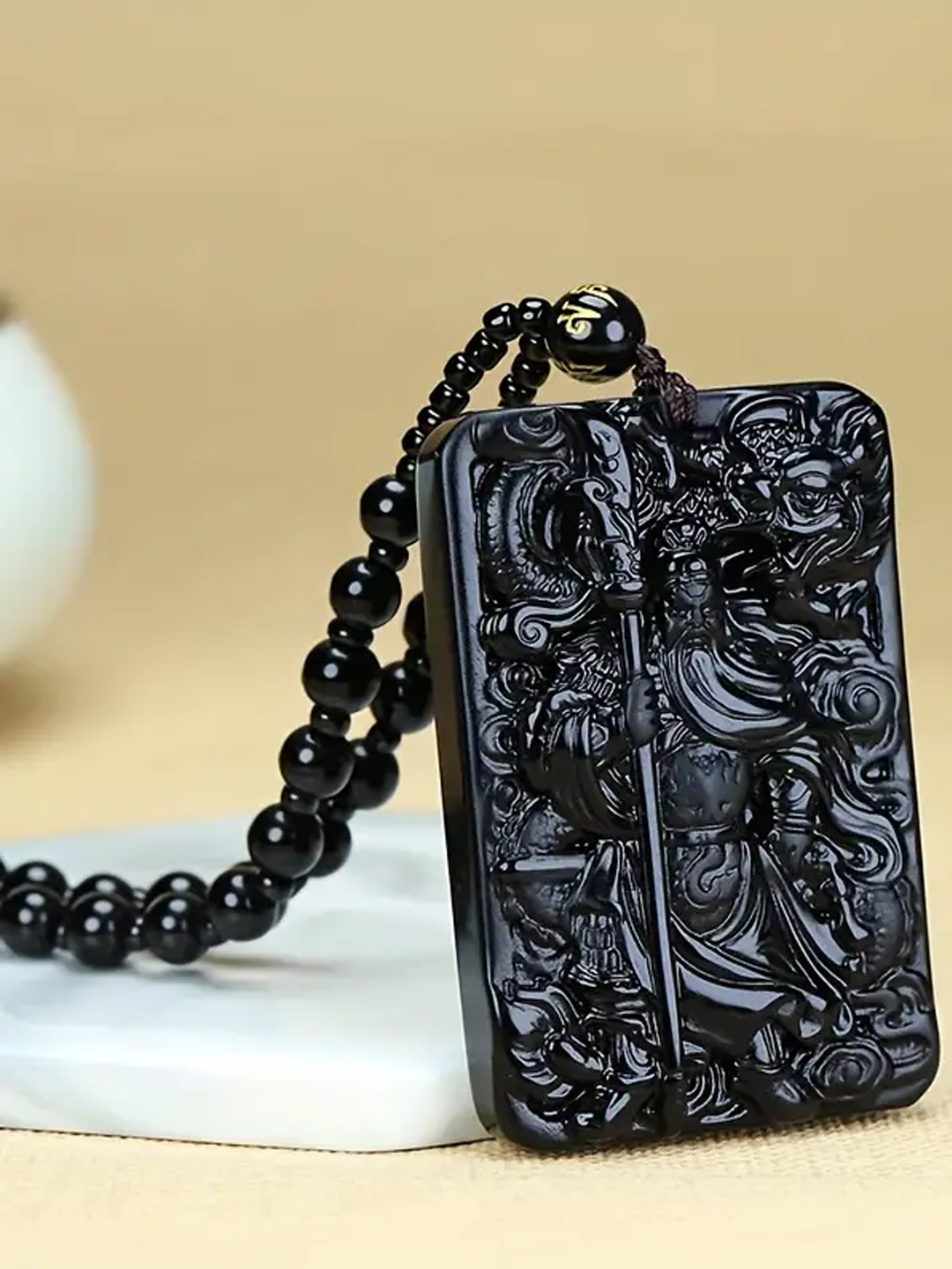 Victory Guardian Obsidian Pendant Necklace