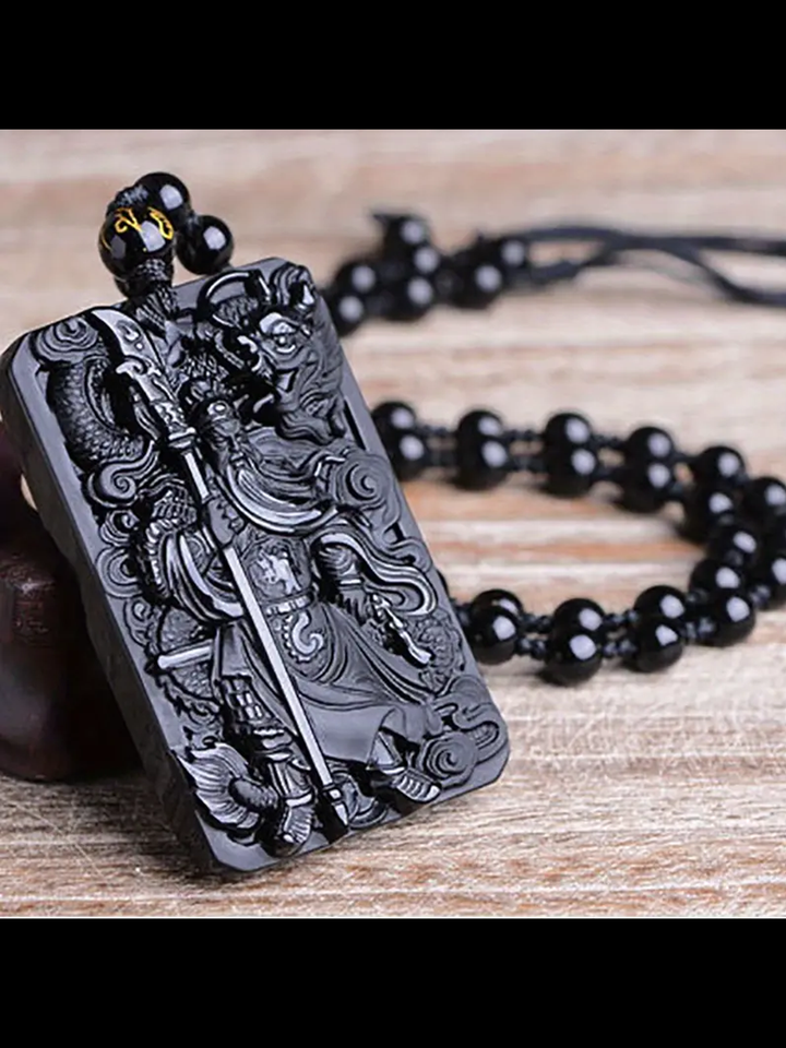 Victory Guardian Obsidian Pendant Necklace