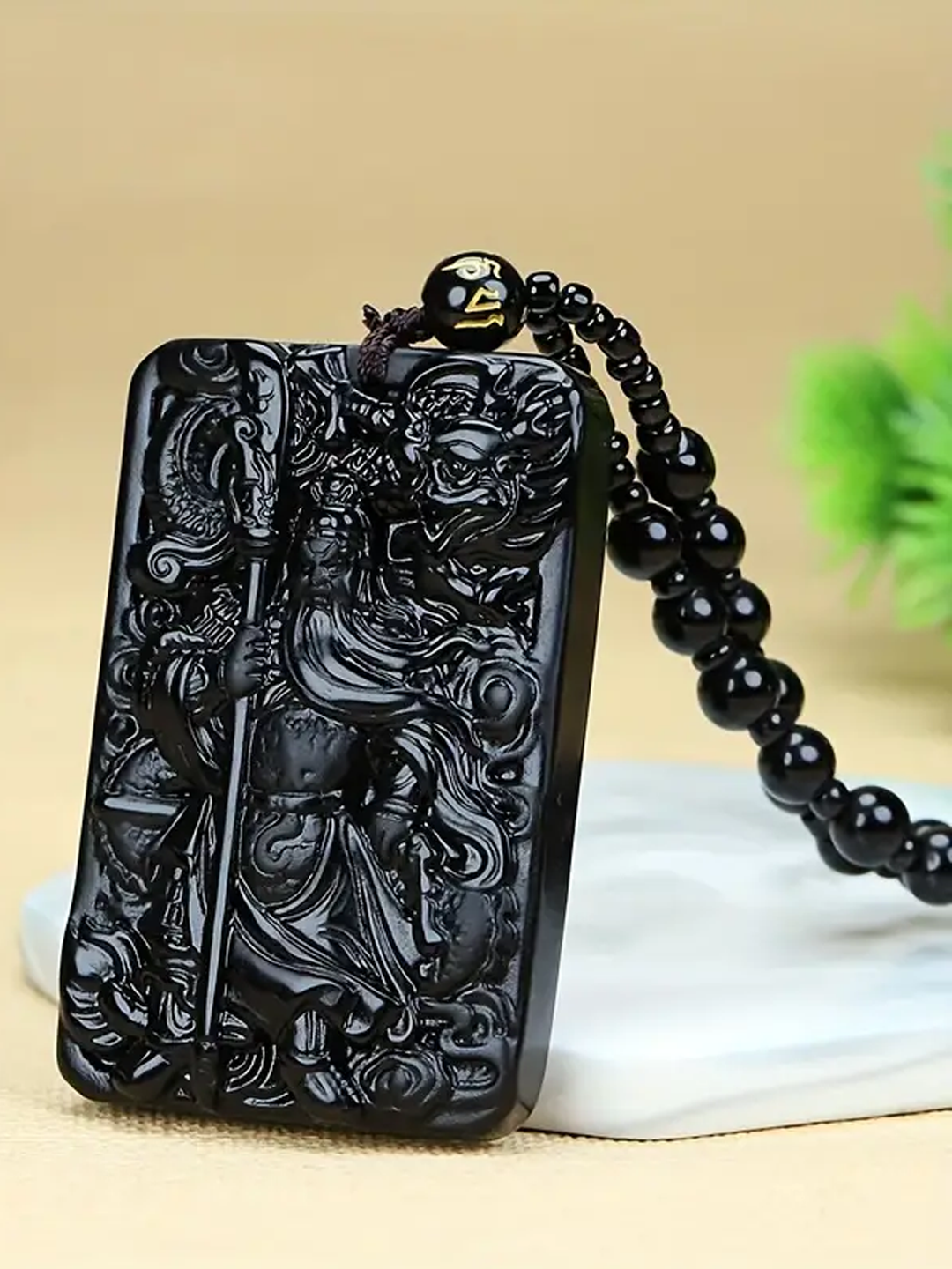 Victory Guardian Obsidian Pendant Necklace