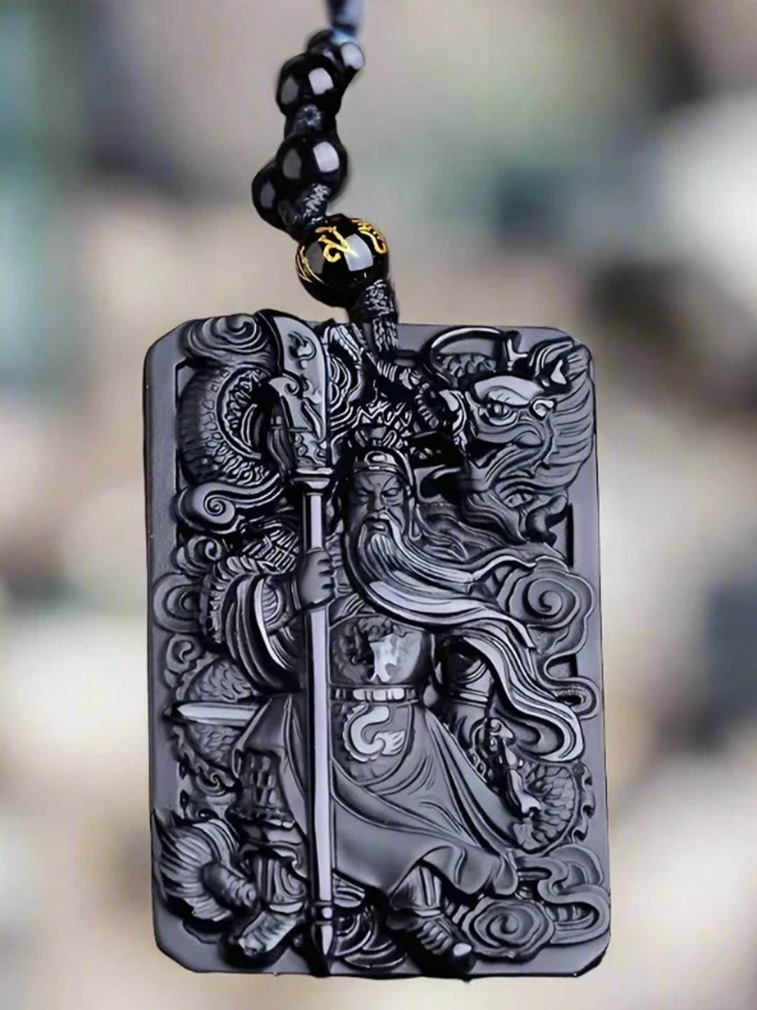 Victory Guardian Obsidian Pendant Necklace