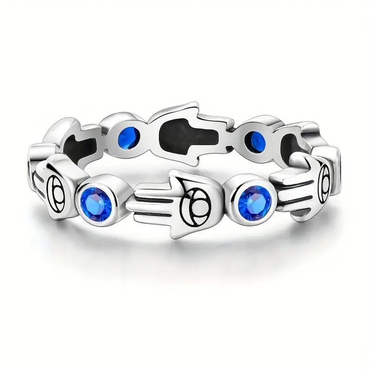 Hamsa Hand and Evil Eye Sterling Silver Women's Ring (SS)