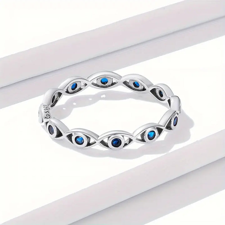 925 Sterling Silver Evil Eye Protection Band Ring (SS)