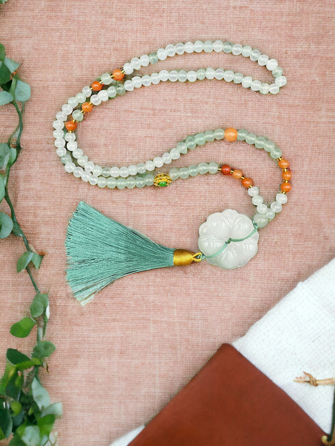 Serene Grace Silk & White Jade Necklace